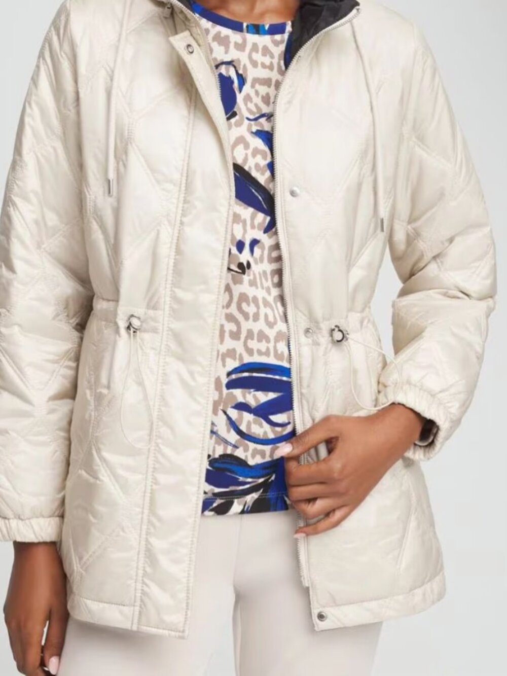 nwt chico's water resistand quilted anorak jacket in buttercream 1 (us size 8)